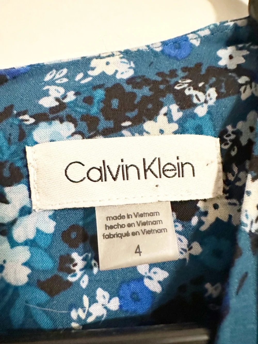 Calvin Klein Blue Floral Faux Wrap Midi Dress Long Sleeve Size 4 - Picture 3 of 7